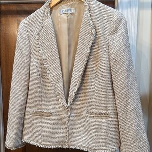 Kasper Cream Tweed Frayed-Trim Blazer